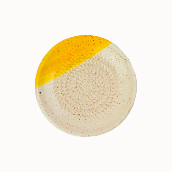 knoflook rasp bordje keramiek white yellow geel pynappel brievenbsu cadeau